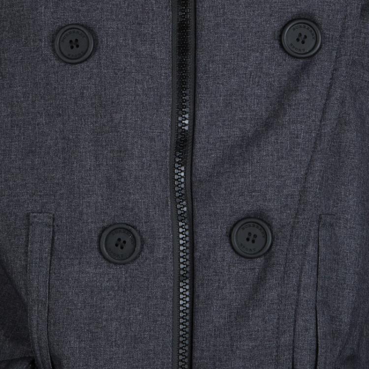 مملوكة مسبقًا Burberry Sport Grey Fur Hood and Lining Detail Double Breasted Coat L