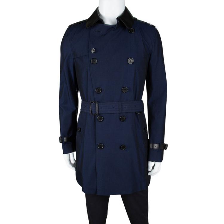 Burberry London Tone Leather Trim Detail Double Breasted Belted Trench Coat L Burberry TLC