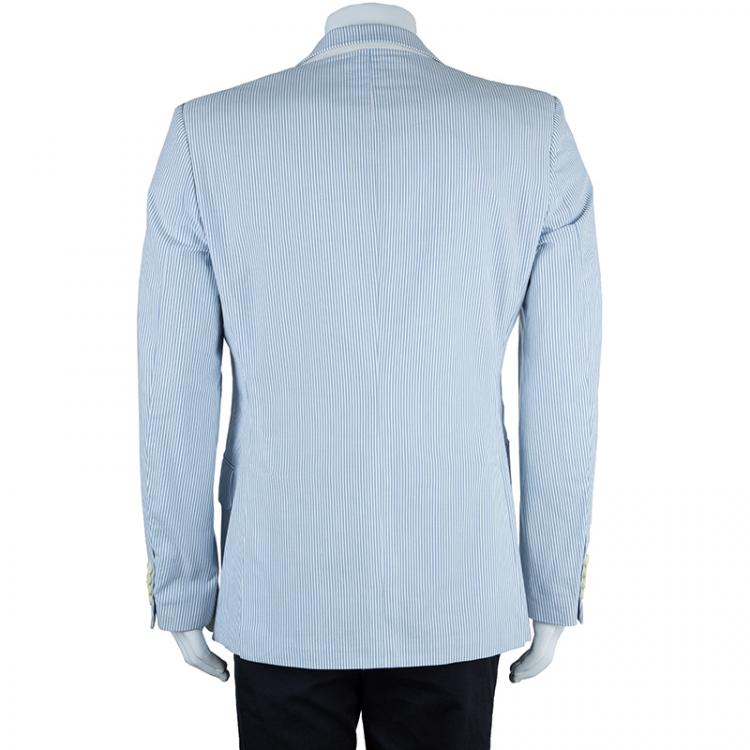 Pre Owned Burberry London Men's White and Light Blue Striped Men's Blazer L