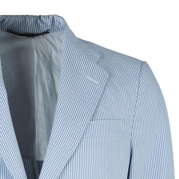 Pre Owned Burberry London Men's White and Light Blue Striped Men's Blazer L