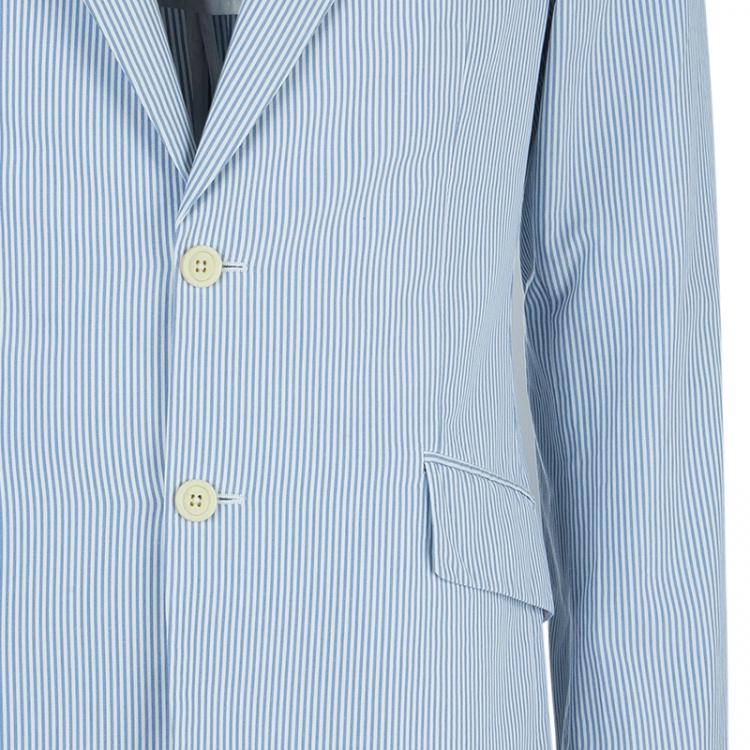 Pre Owned Burberry London Men's White and Light Blue Striped Men's Blazer L