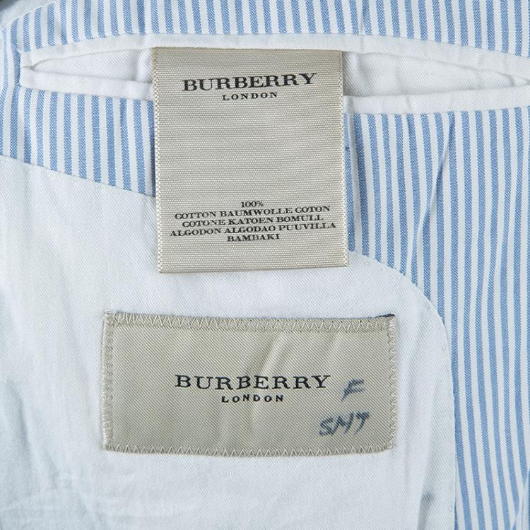 Pre Owned Burberry London Men's White and Light Blue Striped Men's Blazer L