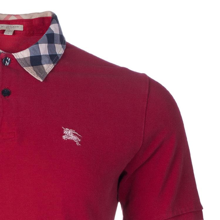 Pre Owned Burberry Men's Red Cotton Polo Shirt S