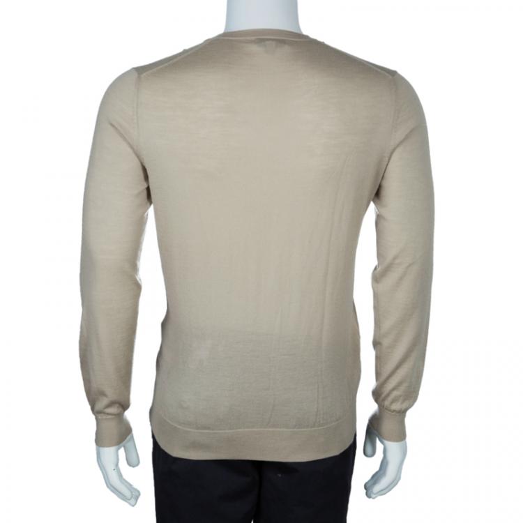 Pre Owned Burberry Men's Beige Merino Wool Pullover M