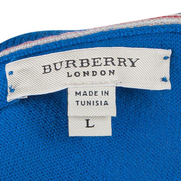 Pre Owned Burberry Blue Long Sleeve Knit Sweater L