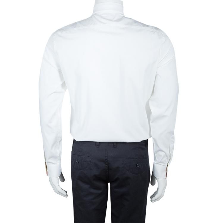 Pre Owned Burberry White Logo Embroidered Button Down Long Sleeve Cotton Shirt M