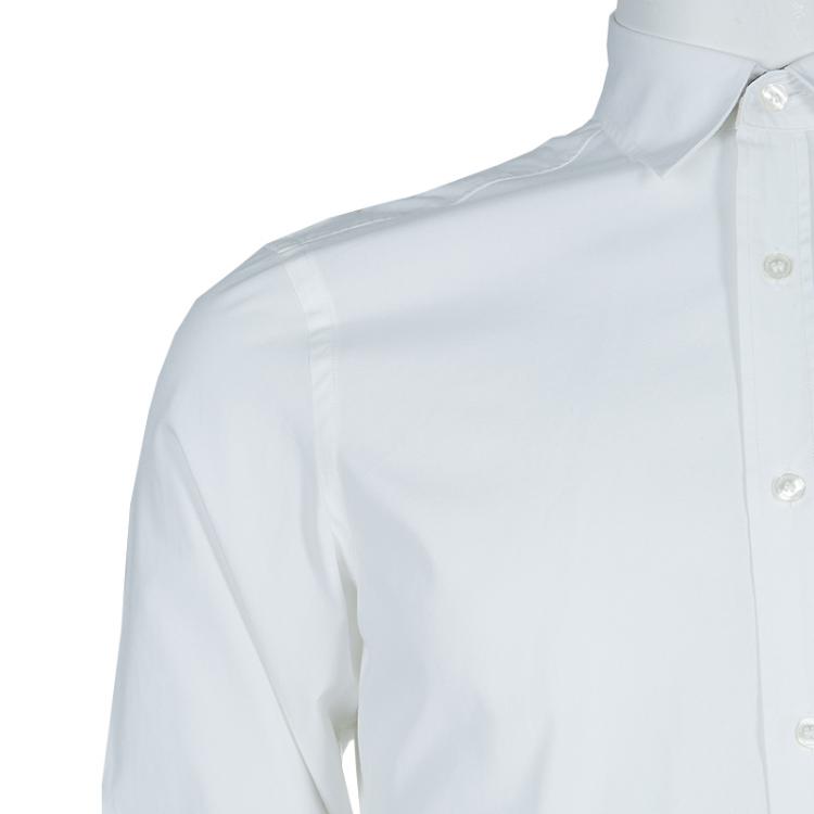 Pre Owned Burberry White Logo Embroidered Button Down Long Sleeve Cotton Shirt M