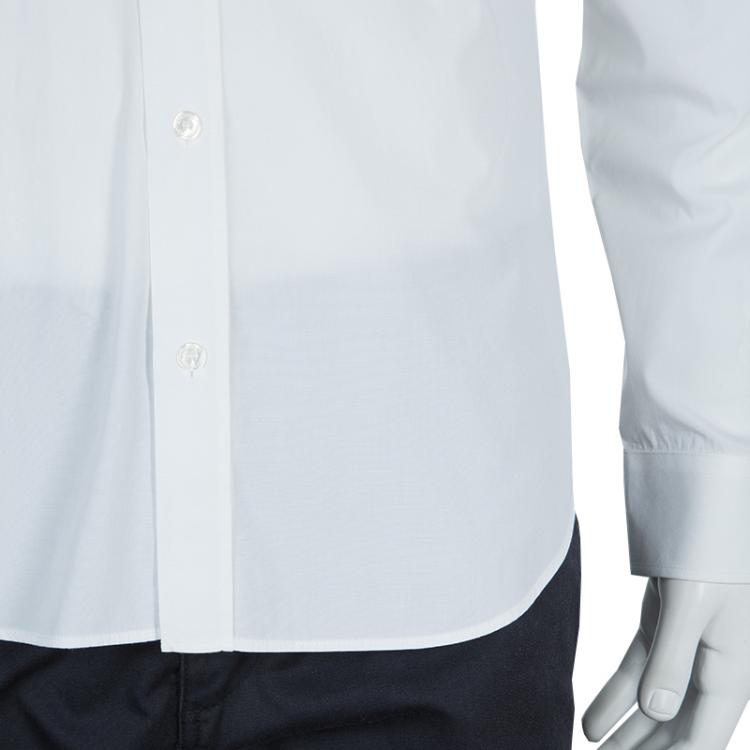Pre Owned Burberry White Logo Embroidered Button Down Long Sleeve Cotton Shirt M