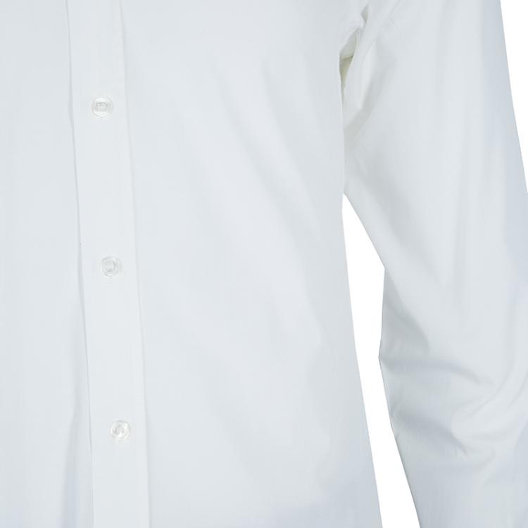 Pre Owned Burberry White Logo Embroidered Button Down Long Sleeve Cotton Shirt M