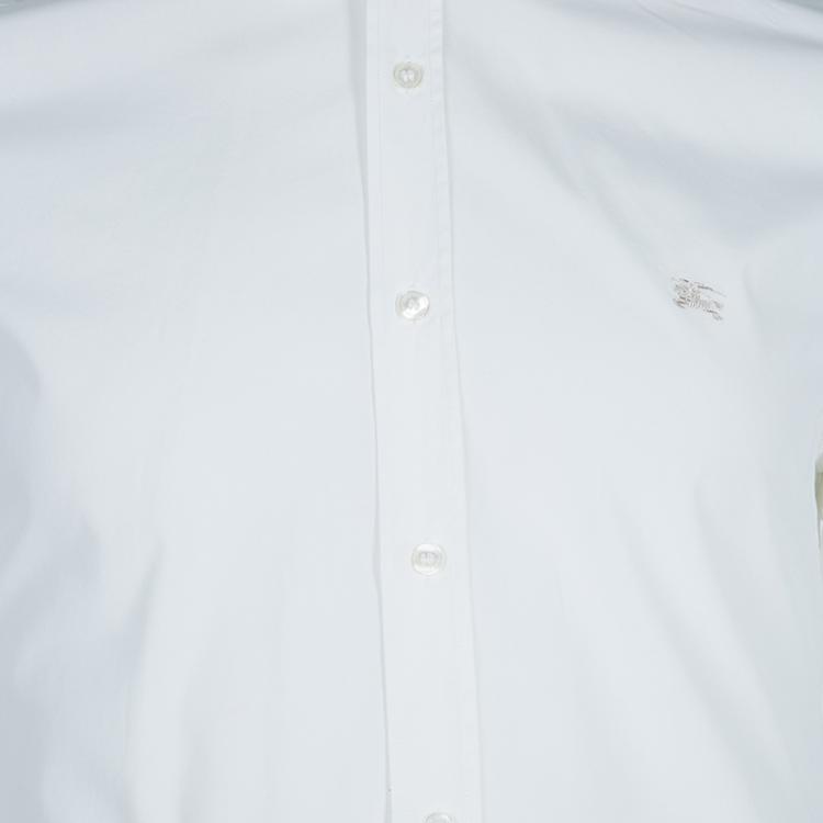 Pre Owned Burberry White Logo Embroidered Button Down Long Sleeve Cotton Shirt M