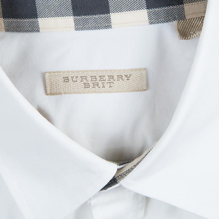 Pre Owned Burberry White Logo Embroidered Button Down Long Sleeve Cotton Shirt M