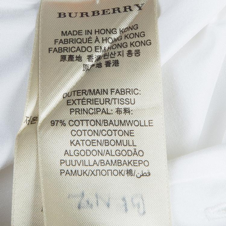 Pre Owned Burberry White Logo Embroidered Button Down Long Sleeve Cotton Shirt M