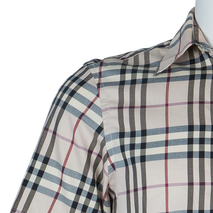 Pre Owned Burberry Beige Novacheck Short Sleeve Button Down Shirt S
