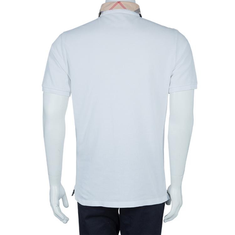 Pre Owned Burberry White Novacheck Collar Polo T-Shirt S