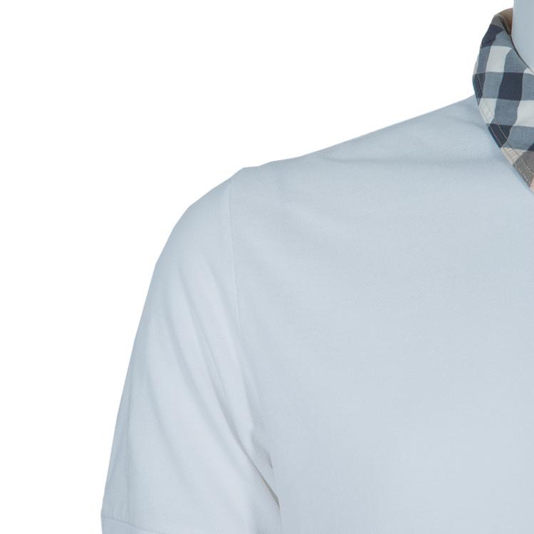 Pre Owned Burberry White Novacheck Collar Polo T-Shirt S