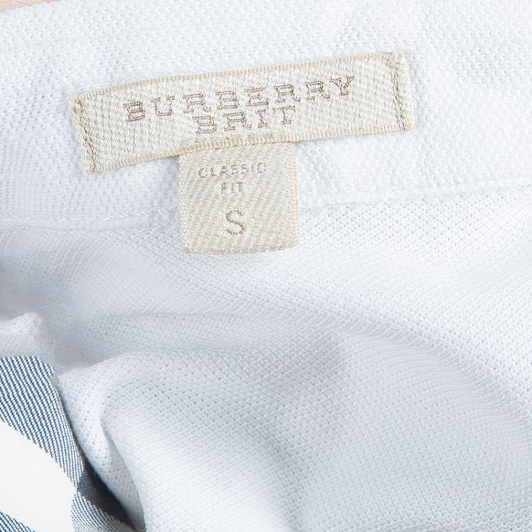 Pre Owned Burberry White Novacheck Collar Polo T-Shirt S