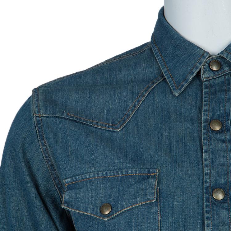 Pre Owned Burberry Indigo Denim Long Sleeve Buttondown Shirt M