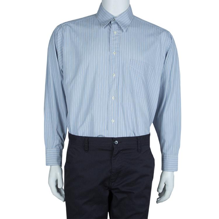 Pre Owned Burberry Blue Striped Cotton Shirt L