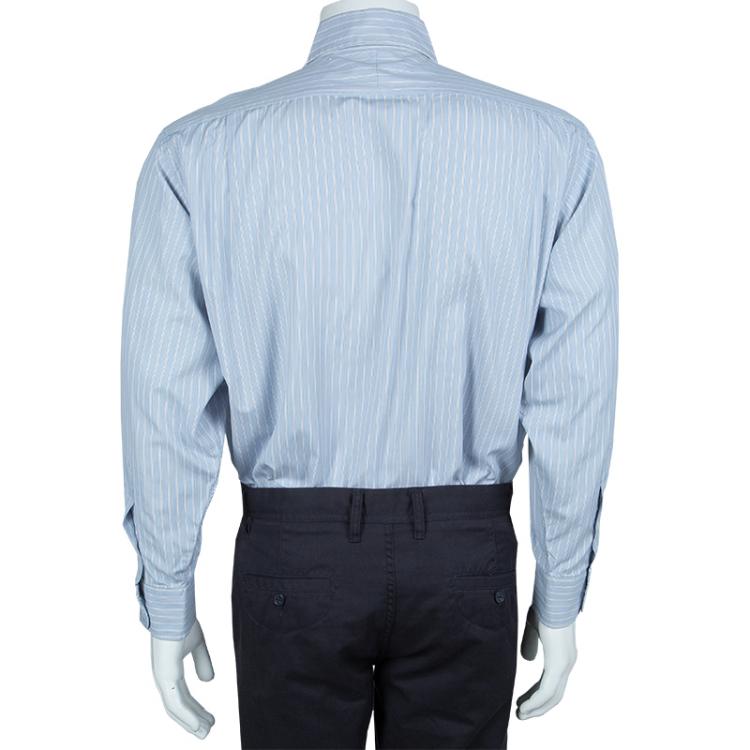 Pre Owned Burberry Blue Striped Cotton Shirt L