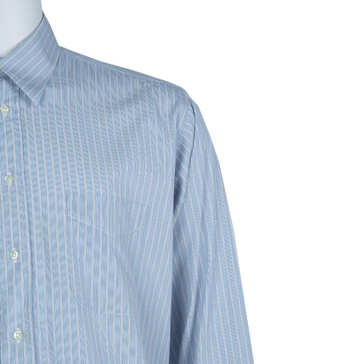 Pre Owned Burberry Blue Striped Cotton Shirt L