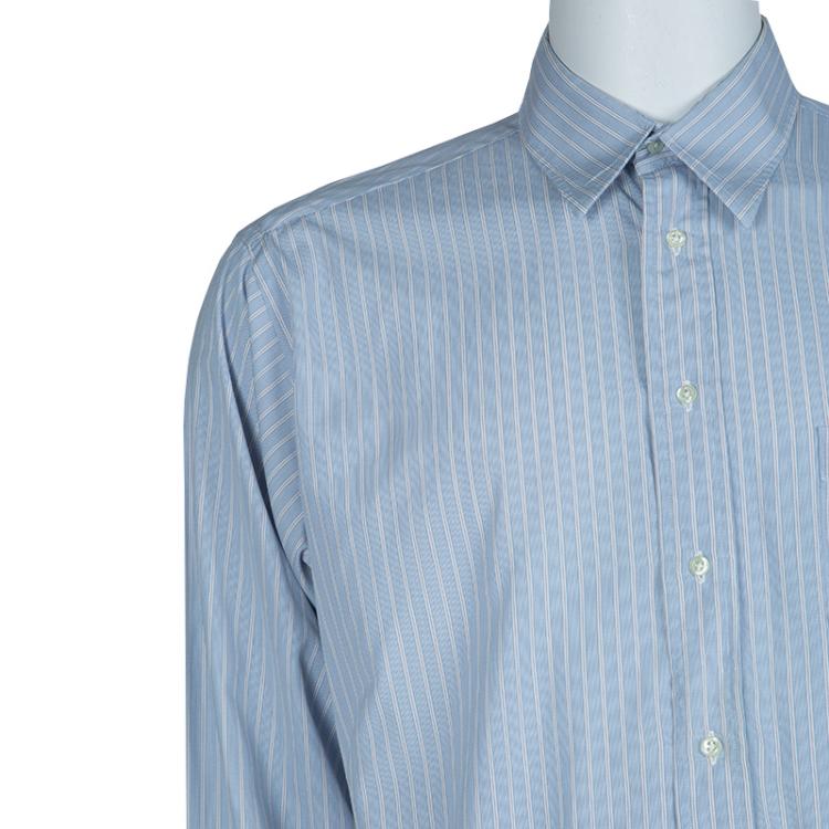 Pre Owned Burberry Blue Striped Cotton Shirt L
