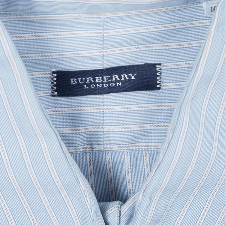 Pre Owned Burberry Blue Striped Cotton Shirt L