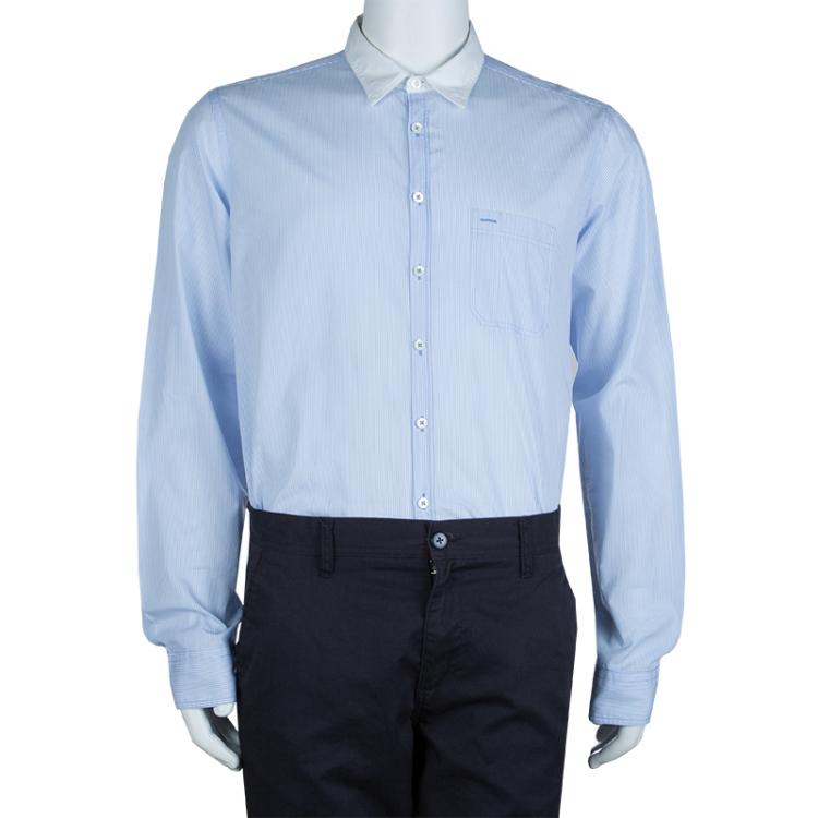 Pre Owned Burberry Blue Striped Long Sleeve Buttondown Cotton Shirt XL