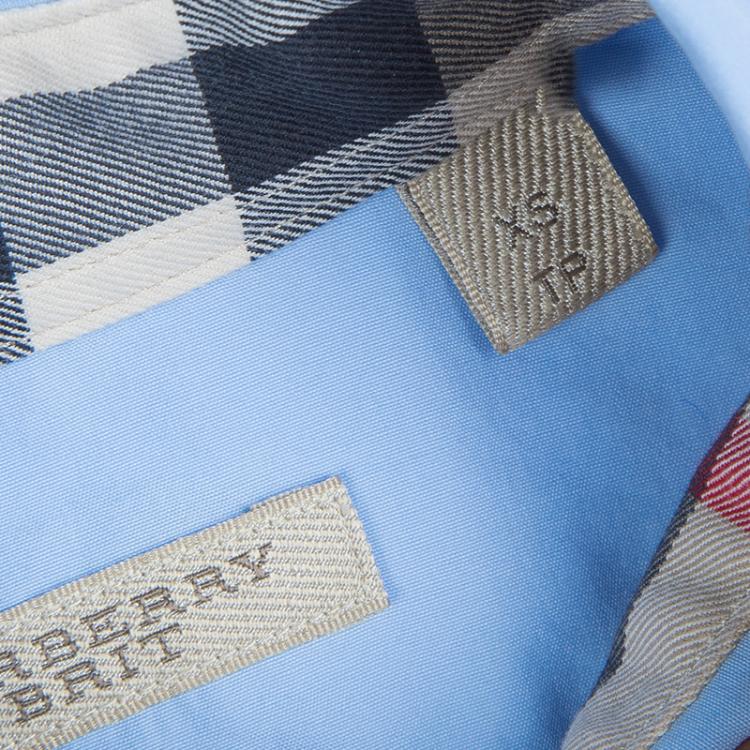 Pre Owned Burberry Blue Long Sleeve Buttondown Cotton Shirt XS
