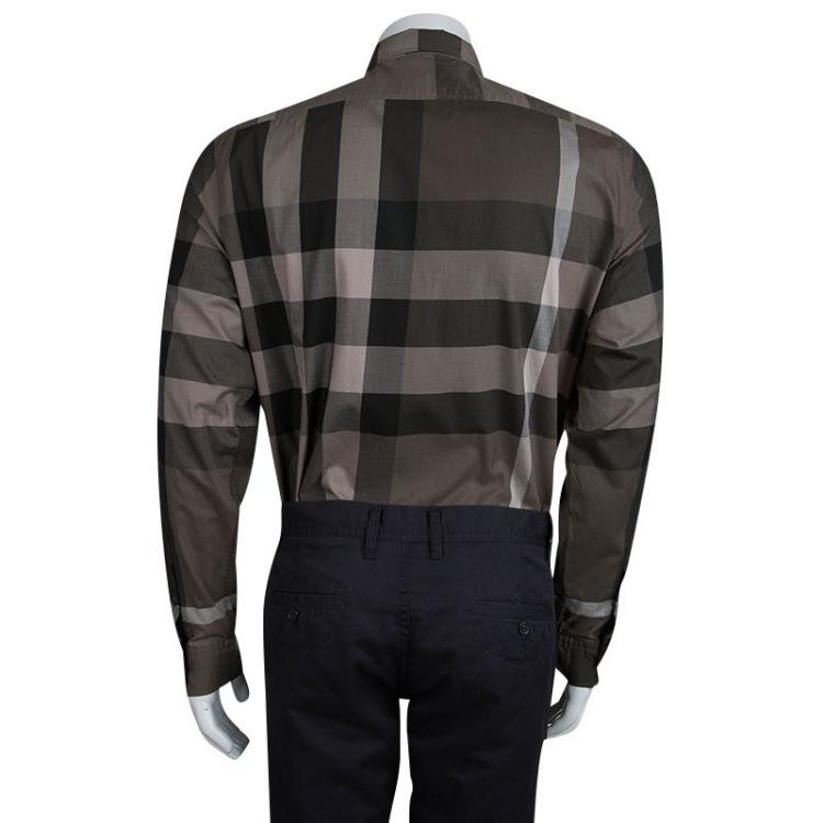 مملوكة مسبقًا Burberry Brown Novacheck Long Sleeve Button Front Cotton Shirt L