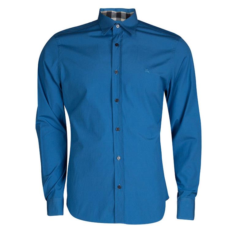 مملوكة مسبقًا Burberry Blue Long Sleeve Button Front Cotton Shirt L