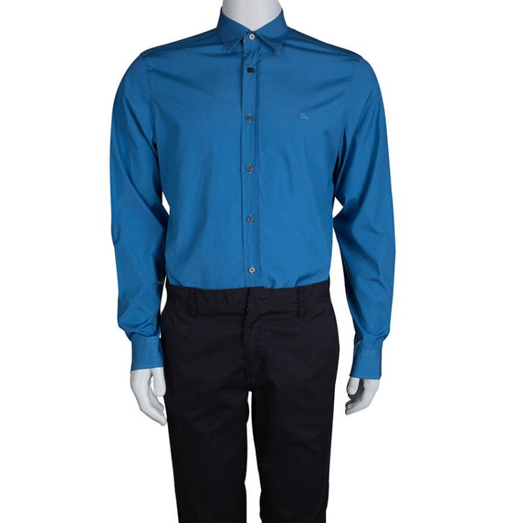 مملوكة مسبقًا Burberry Blue Long Sleeve Button Front Cotton Shirt L