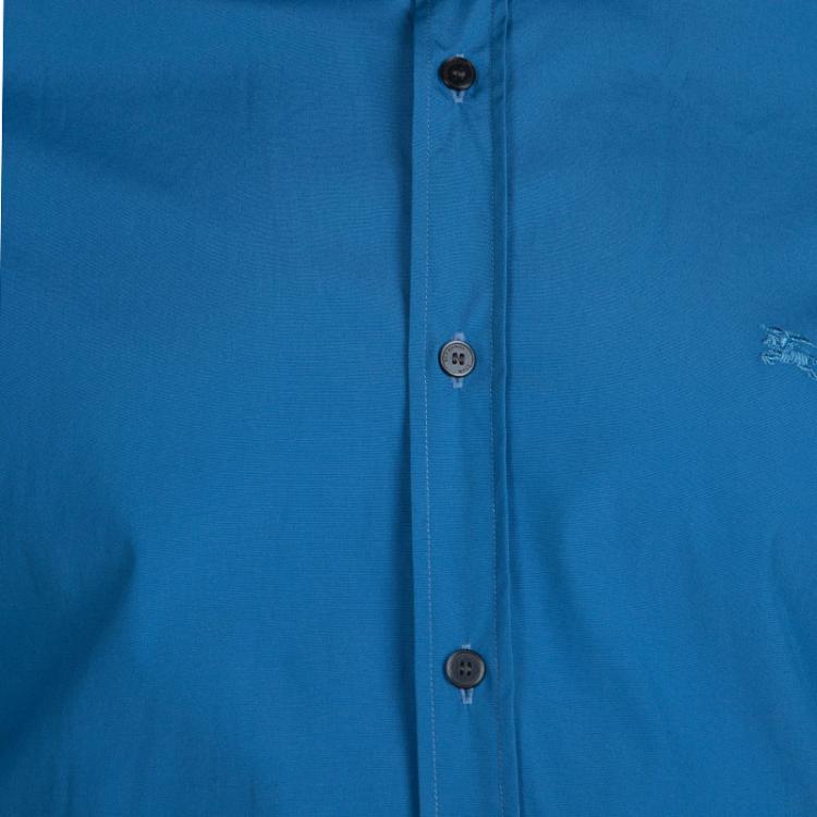 مملوكة مسبقًا Burberry Blue Long Sleeve Button Front Cotton Shirt L