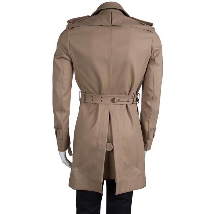 Pre Owned Burberry Prorsum Beige Wool Belted Trenchcoat S