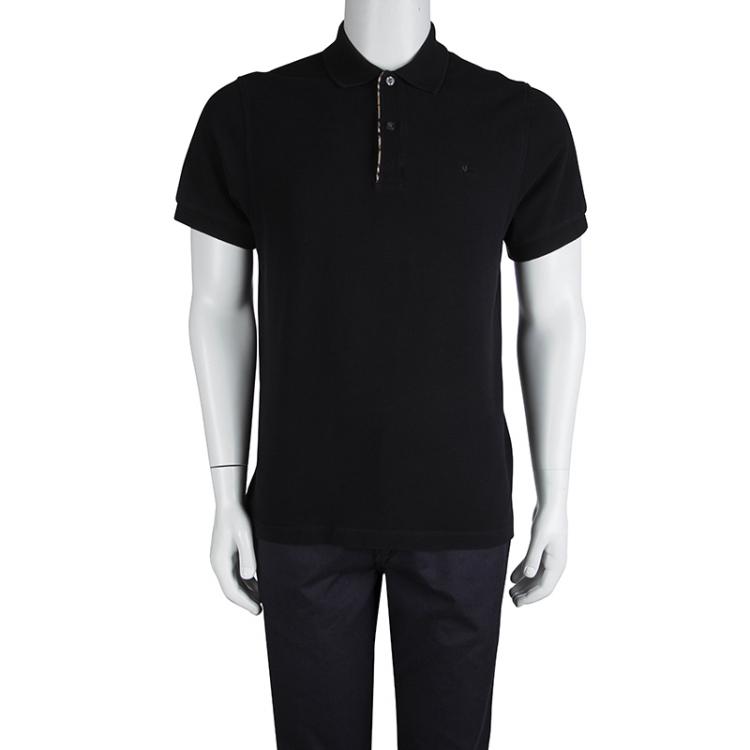 Pre Owned Burberry Black Nova Check Trim Polo T-shirt L