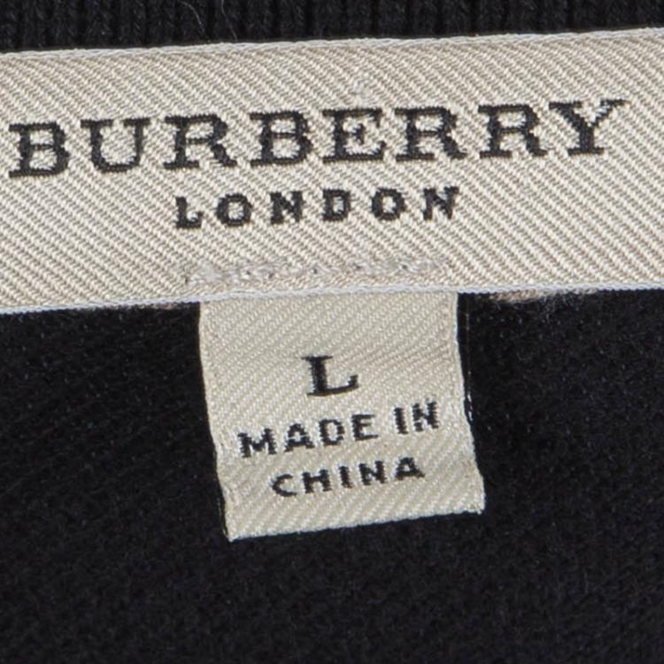 Pre Owned Burberry Black Nova Check Trim Polo T-shirt L