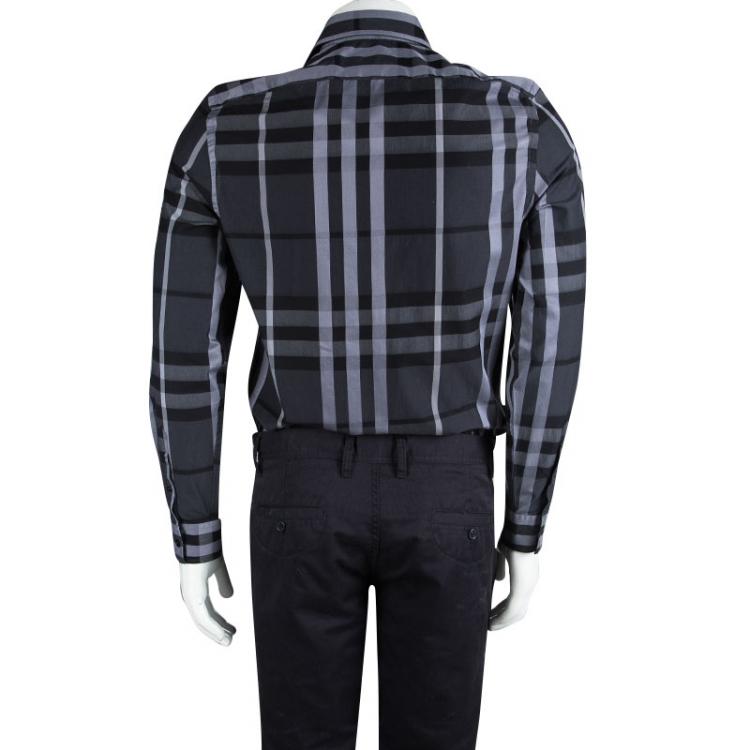 Pre Owned Burberry London Grey Checked Cotton Long Sleeve Button Front Shirt S