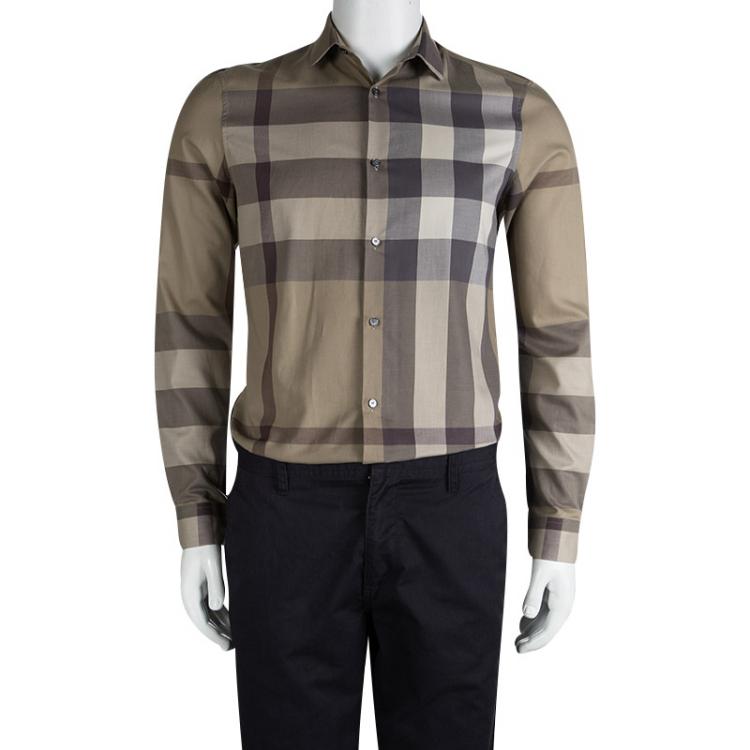 Burberry London Brown Checked Cotton Long Sleeve Button Front Shirt S  Burberry | TLC