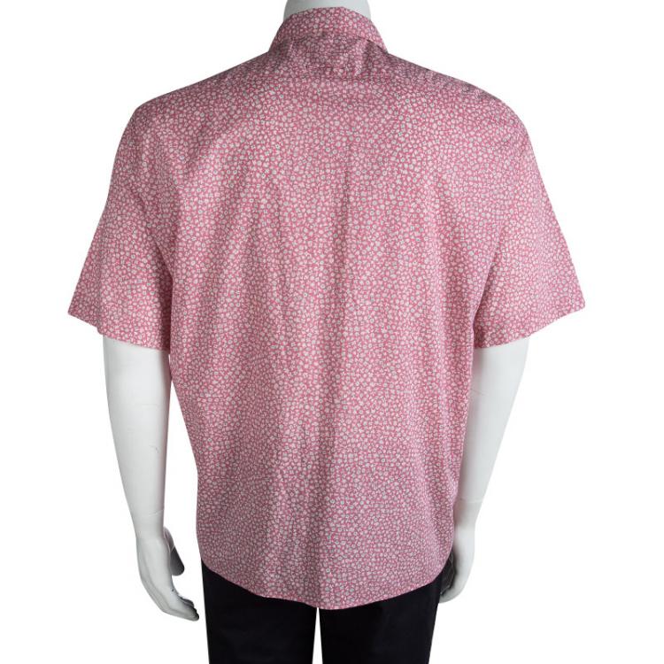 Pre Owned Burberry Brit Pink Cotton Floral Printed Short Sleeve Button Front Shirt XXL