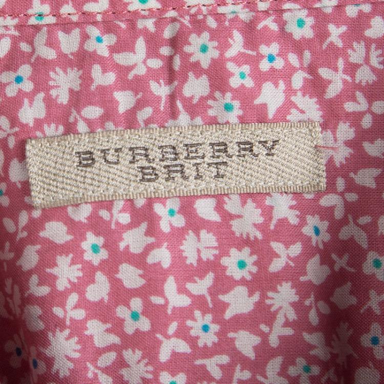 Pre Owned Burberry Brit Pink Cotton Floral Printed Short Sleeve Button Front Shirt XXL