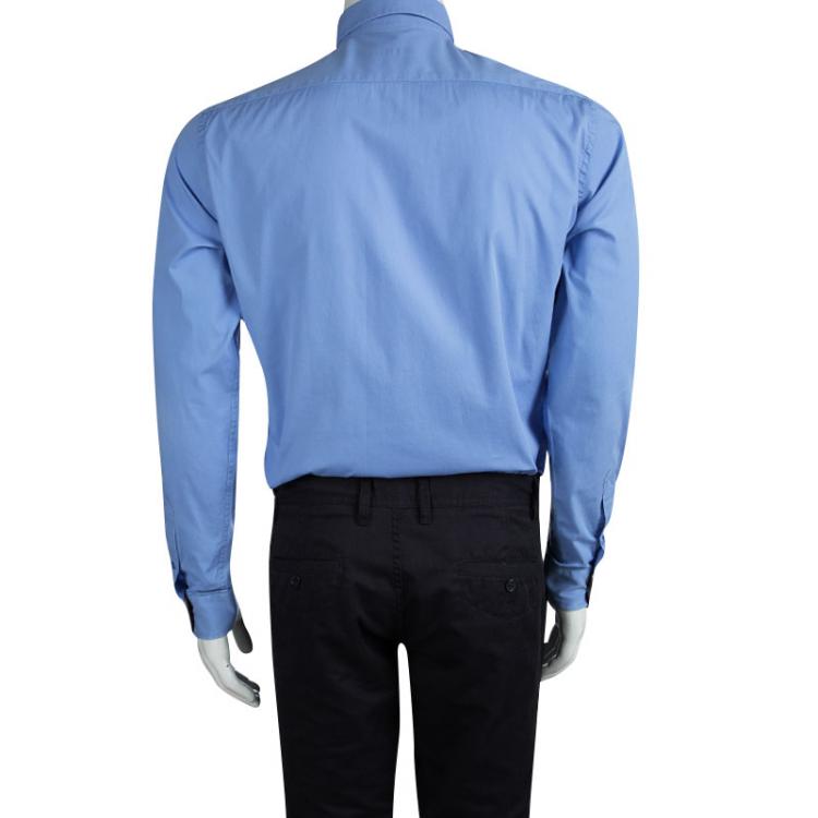 Pre Owned Burberry Brit Blue Cotton Novacheck Detail Button Front Shirt M