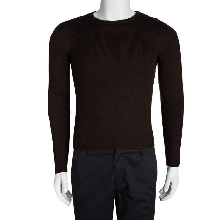 Pre Owned Burberry London Brown Merino Wool Crew Neck Sweater S