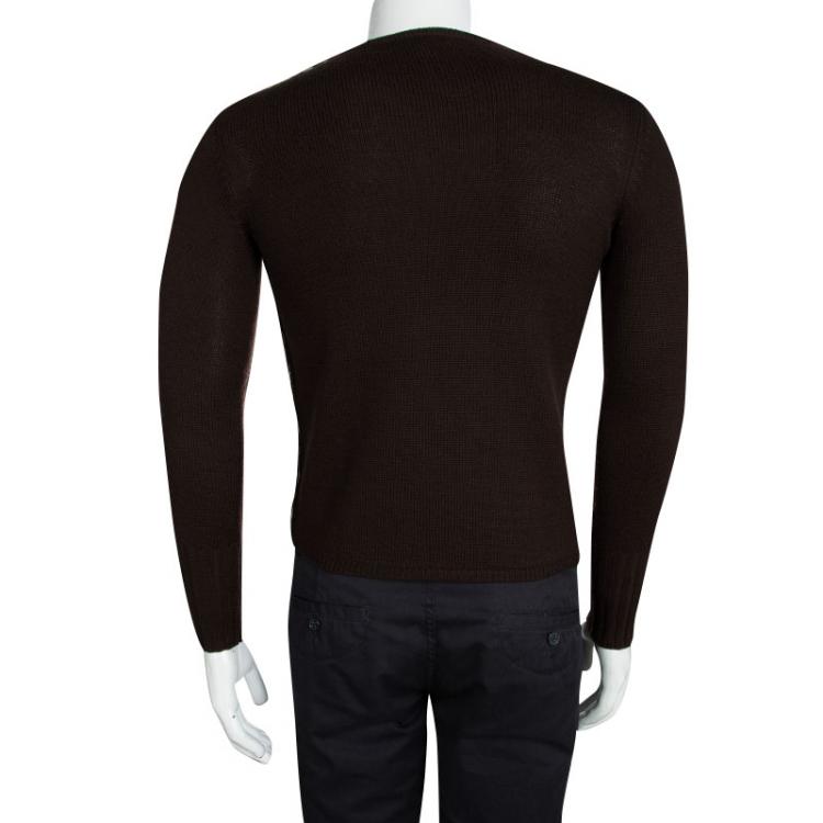 Pre Owned Burberry London Brown Merino Wool Crew Neck Sweater S