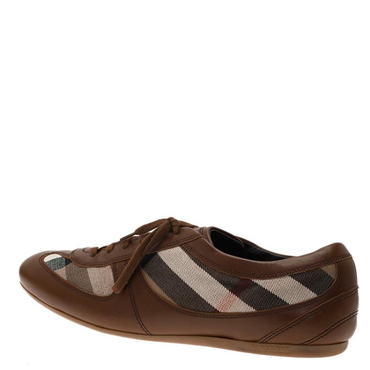 Pre Owned Burberry Brown Leather and Novacheck Canvas Sneakers Size 41