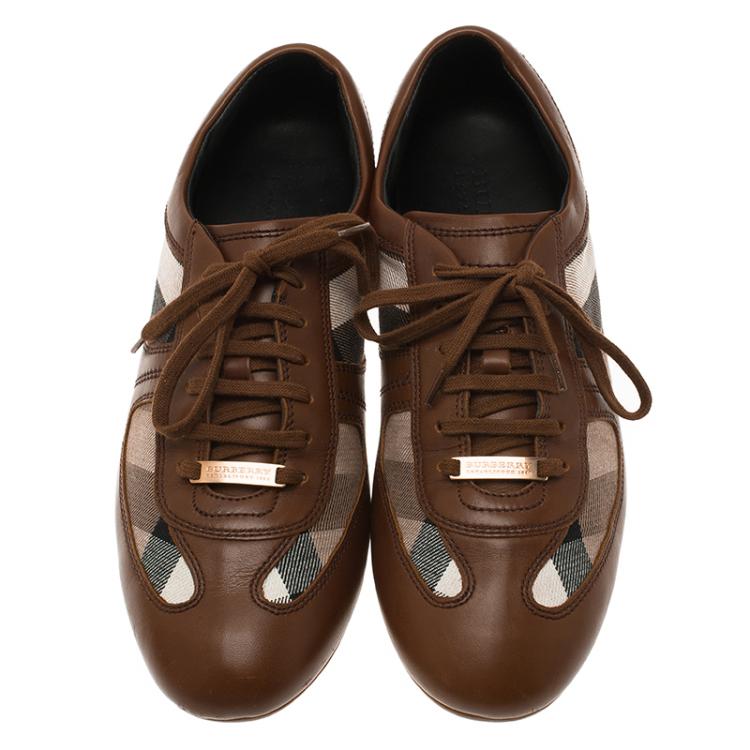Pre Owned Burberry Brown Leather and Novacheck Canvas Sneakers Size 41