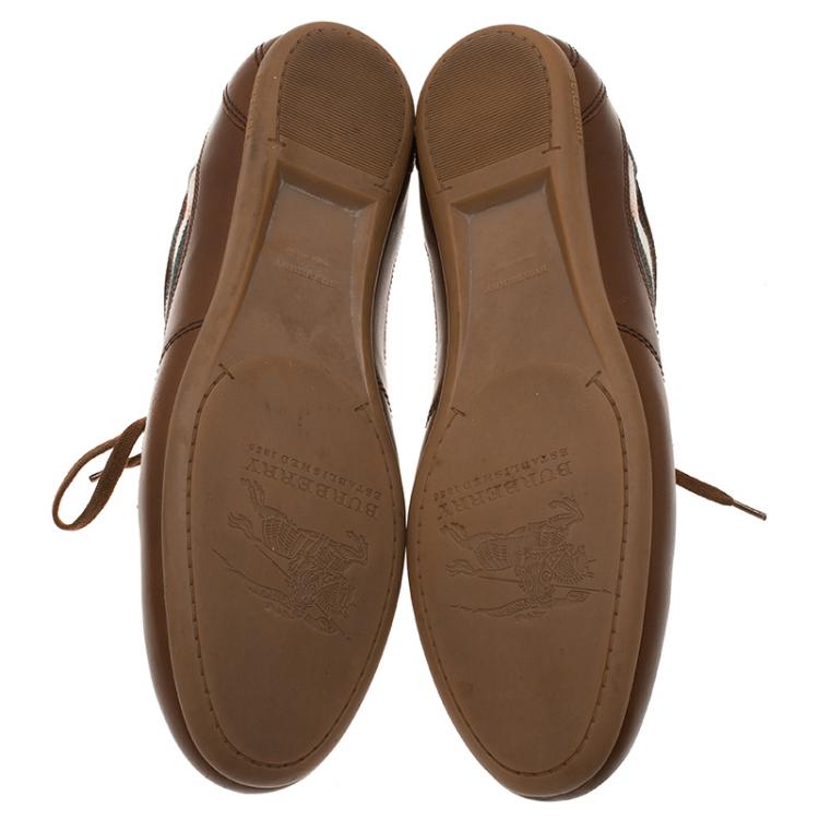 Pre Owned Burberry Brown Leather and Novacheck Canvas Sneakers Size 41