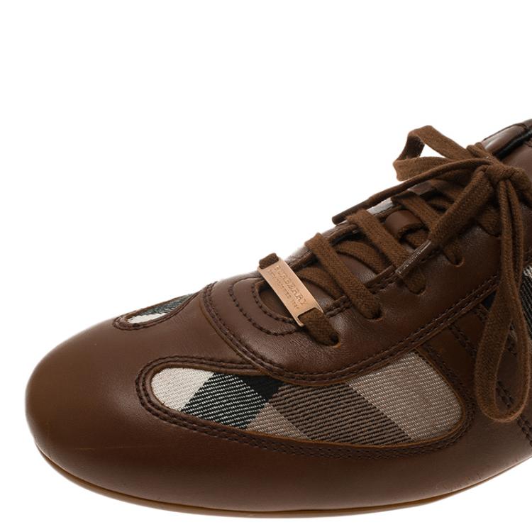 Pre Owned Burberry Brown Leather and Novacheck Canvas Sneakers Size 41