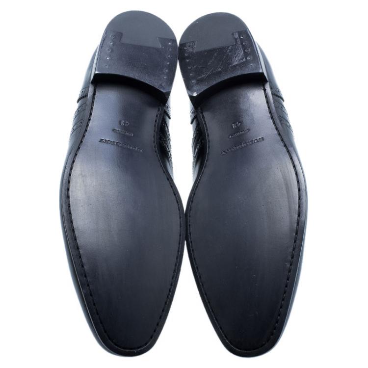 Pre Owned حذاء أوكسفورد بربري ليكستر وينغتيب جلد بروغ لامع أسود مقاس 43