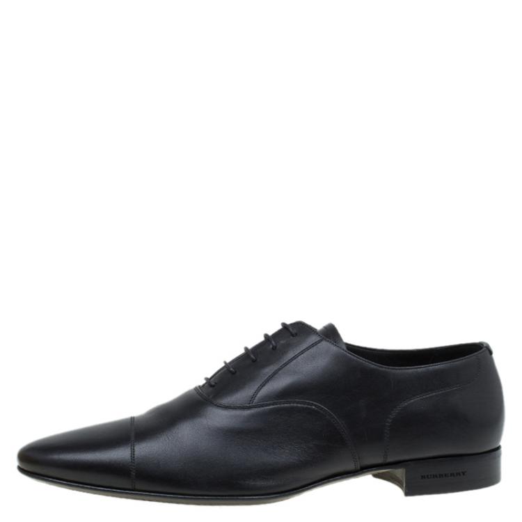 Pre Owned Burberry Black Leather Cap Toe Lace Up Oxfords Size 43