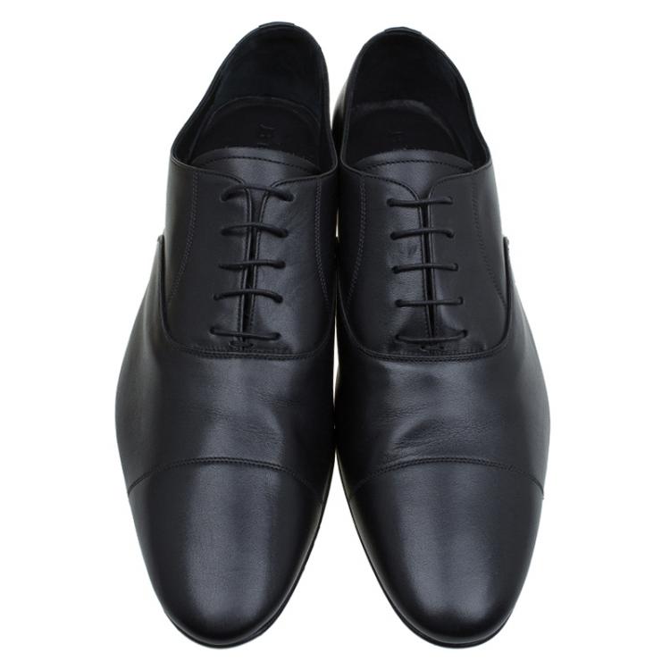 Pre Owned Burberry Black Leather Cap Toe Lace Up Oxfords Size 43