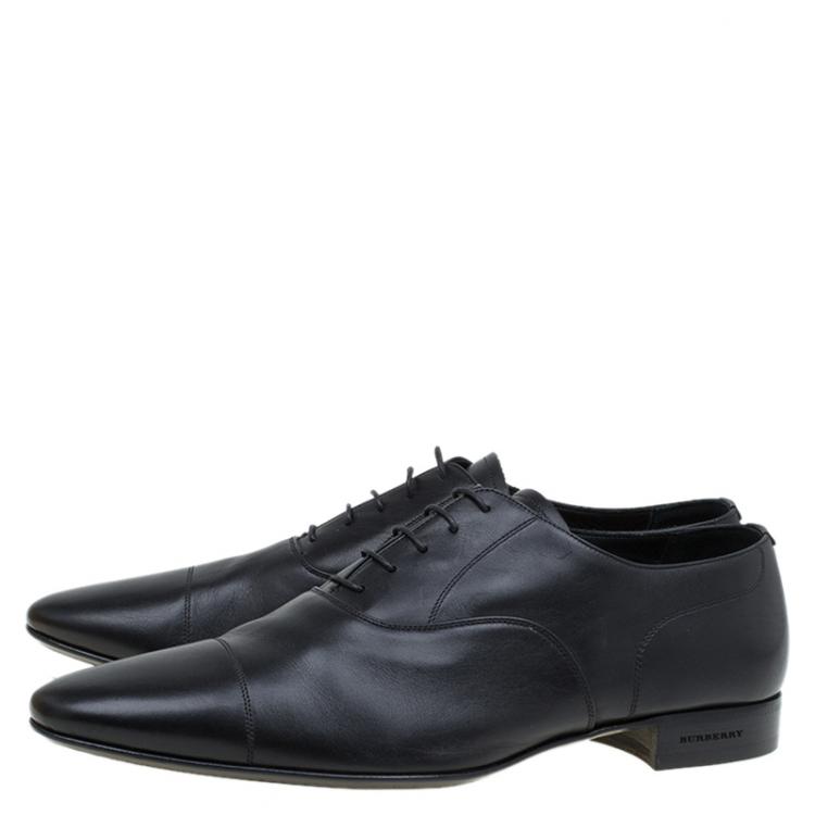 Pre Owned Burberry Black Leather Cap Toe Lace Up Oxfords Size 43